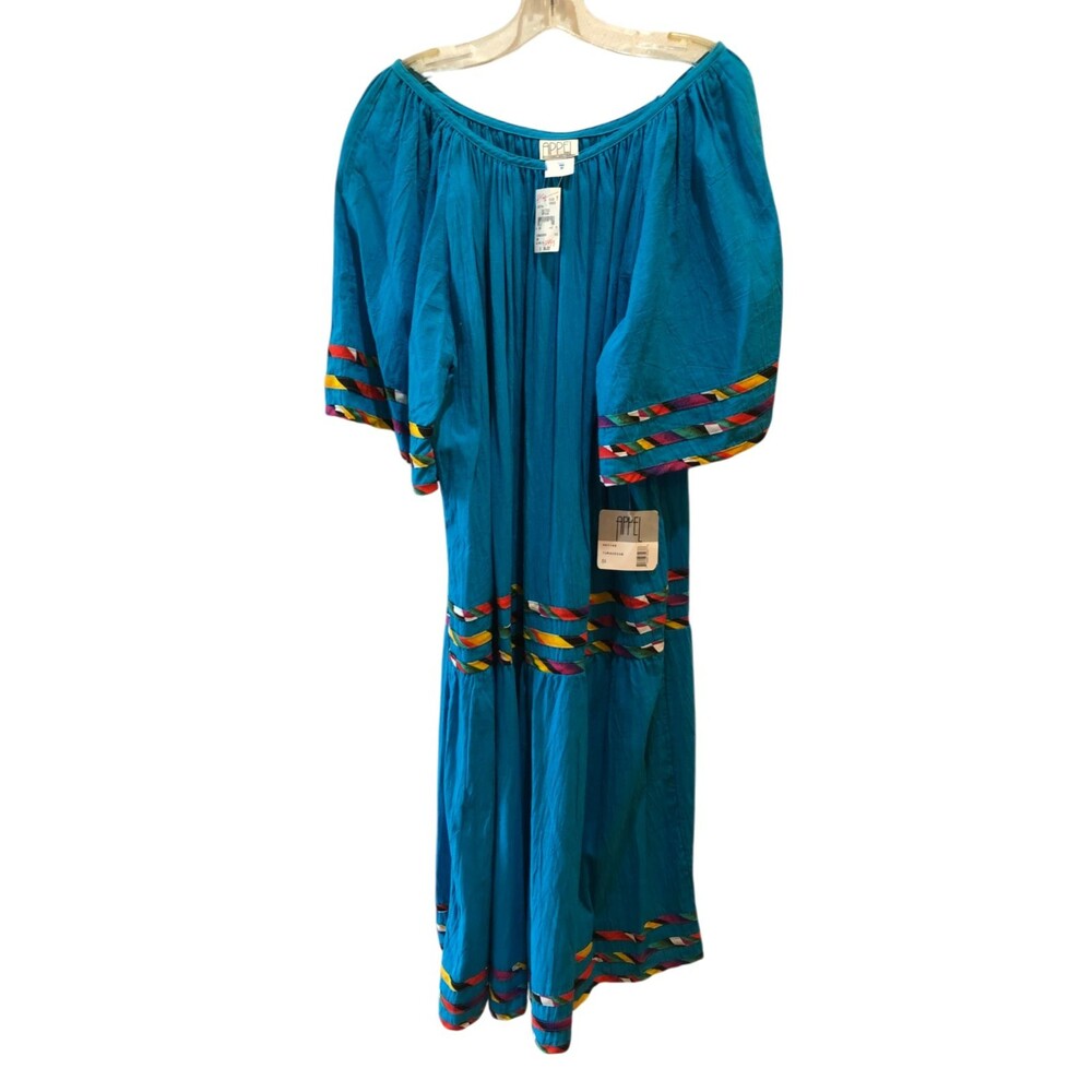 New Appel Womens 3X Turquoise Midi Patio House Robe Spanish Pullover Dress VTG